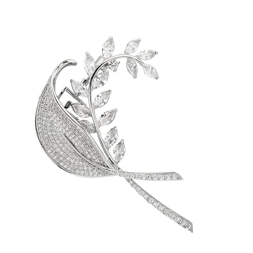 Broche ginkgos chatoyante en zircone délicate bijou lisse pour femme