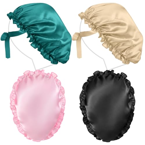 Jiuguva 4 Pieces UV Protection Tanning Face Cover Face Tanning Mask Hair Cap Protective Hair Bonnet for Women Salon, 5.91 x 4.33 Inches(Green, Pink, Black, Yellow)