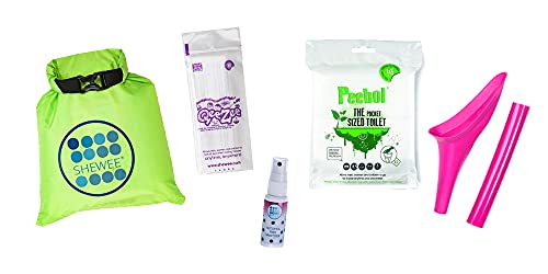 SHEWEE Flexi Travel Pack - Includes Reusable Pee Funnel, Peebol Pocket Sized Toilet, Hand Sanitiser and Dry Bag (Pink)