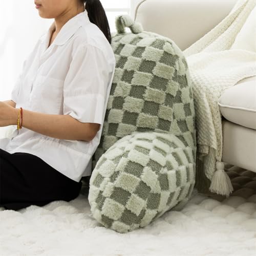 Image of Aimuan Reading Pillow Checkered Bed Rest Wedge Backrest Checkerboard Pillow with Arms Back Support for Sitting Up in Bed Cushion Incline Rest Sleeping Snoring Pillow, Light Green