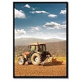  Poster dans un cadre blanc Décoration murale 50 x 70 cm Ferme avec un tracteur N° H9731Z_RAPL1H