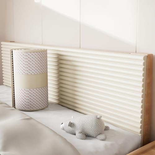 Btstil Wandpaneele Gepolstert für Kinderzimmer 2M Wandpolster Selbstklebend 1cm Dick Anti-Kollision Wandkissen Polsterpaneel Wand Wandschutz Bett (Beige 20x200cm)