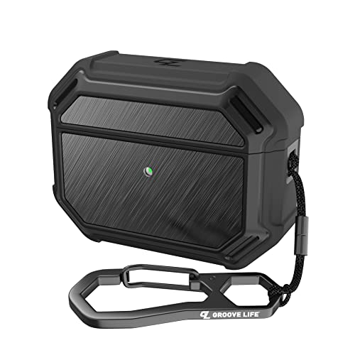 Black / Black Aluminum Groove Case by Groove Life - Airpod Pro Compatible Case with Carabiner, Charging Light Visible, Wireless Charging Compatible, Total Protection with Lifetime Coverage