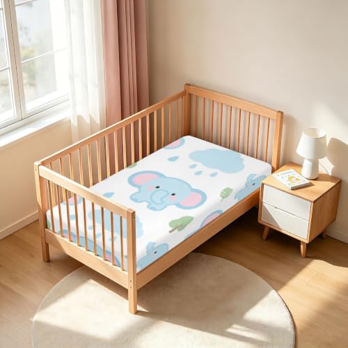 Drap-housse imperméable motif éléphants bleus sommeil bébé doux