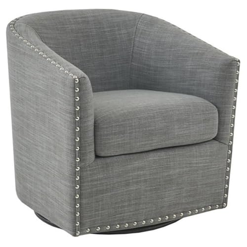 Sillón Giratorio Barrel Gris con Base Madera y Metal miniatura 1