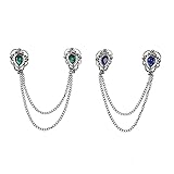 Abaodam Broche de Pasador para Cuello de Hombre 2 Piezas Cristales en Forma de Gota, Cadena Decorativa para Camisa y Suéter, Accesorios de Ropa Azul y Verde para Traje y Bufanda