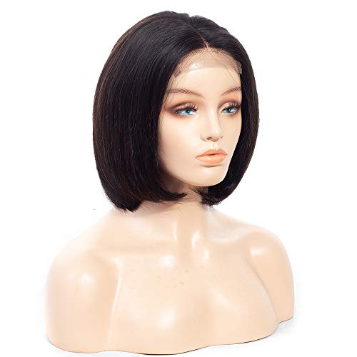 Human Hair Lace Front Wigs For Black Women Brazilian Virgin Human Hair Short Bob Wigs Straight Glueless Lace Wig 12Inch 150% Density