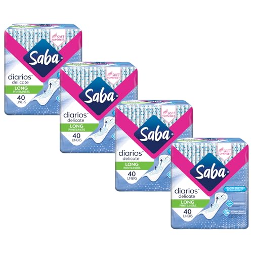 Image of SABA Diarios Long Delicate Pantiliners, Unscented, Breathable & Comfortable for Everyday Freshness, 4-Pack of 40 Pads (160 Count)