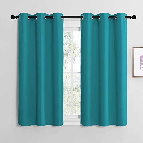 NICETOWN Room Darkening Curtains 48 inch Length 2 Panels, Thermal Insulated Grommet Blackout Curtains for Modern Casual Elegant Bedroom Kids Room Theme Decoration (Peacock Teal, 2 Pieces, W4