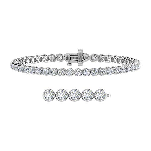 Image of 1 to 6 Carat Prong Set Round Cut Natural Diamond Tennis Bracelet for Women in 14K Gold (7 Inch) (I1-I2 Clarity)