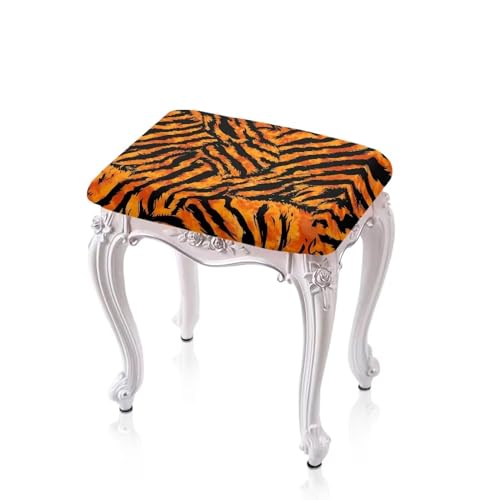 Viewamoon Bar Stool Covers Rectangle Tiger Fur Printed Bar Stool Seat Covers Rectangle Fit 14-20 in Chair Dust Cover with Elastic Bottom Lightweight Soft Stool Seat Cover