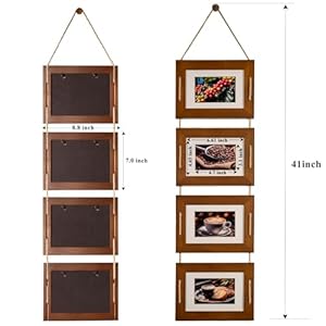 Dlquarts 5×7 hanging collage picture frames wall decor 4 opening 5×7 matted to 35×5 photo rustic wood frame with hemp rope 2 pack dark walnut  urban country home decor