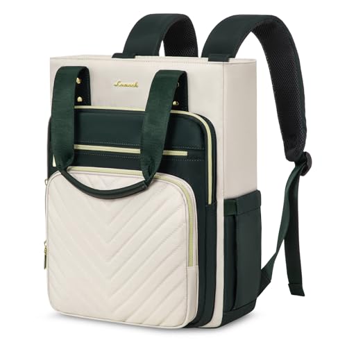 LOVEVOOK Laptop Backpack for Women, 15.6 Inch Work Business Travel Backpack, Fation Teacher Doctor Nurse Backpack Purse, Waterproof Cute Backpack,DarkGreen-Beige