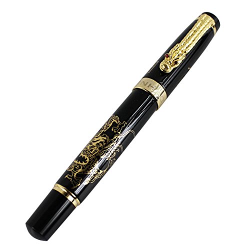 Dianoo Jinhao Chinese Dragon Offspring Fountain Pen Medium Nib Black Color With Wooden Gift Box #TOP1