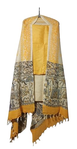 Image of STB-SILK TEXTILES BHAGALPUR Cotton Silk Hand Crafted Unstitched Suit Set for Women with Dupatta | Cotton Silk Salwar Suit Dress Material for Women & Girls