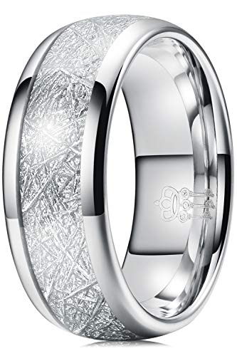 Alliance en tungstène argenté effet météorite de 4 à 8mm pour homme et femme