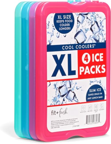 Image of Cool Coolers by Fit & Fresh 4 Pack XL Slim Ice Packs, Quick Freeze Space Saving Reusable Ice Packs for Lunch Boxes or Coolers