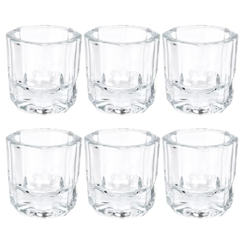 KADS 6 Pack Dappen Dish Cups for Nail Art Acrylic Liquid - Clear Glass Nail Monomer Liquid Bowl Dappen Dish Acrylic Powder Holder, Acrylic Glass Jar for Nails