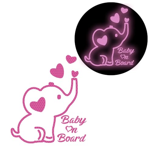 Image of High Intensity Reflective Baby on Board Car Decal Cartoon Cute Elephant Kids on Board Car Sticker Waterproof Safety Warning Decal Baby in Car Sticker (Purple)