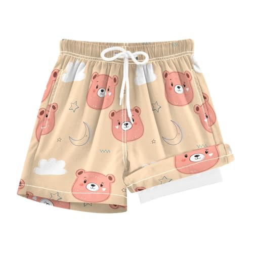 YANENDIE Boy Swim Trunks with Compression Liner Bear Faces Boys Swim Shorts Quick Dry Beach Shorts