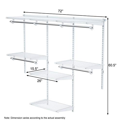 Tangkula 4 to 6 FT Custom Closet System, Wall Mounted With Hanging Rod, Metal Storage Organizer Rack Wardrobe With Shelves, Adjustable Kit for Bedroom