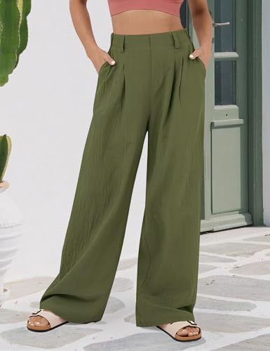 Women's Wide Leg Work Pants High Elastic Waist Dress Palazzo Pants Trousers with Pockets2