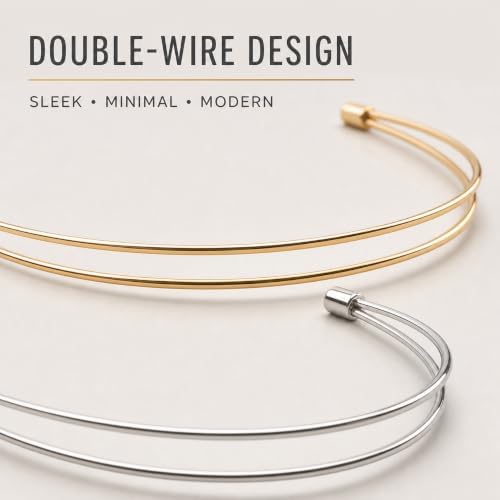 shuielai 2 Pack Double Layer Metal Headbands, Gold & Silver Thin Hair Bands for Women, Lightweight Hair Accessories for Daily Wear, Yoga & Travel - 2