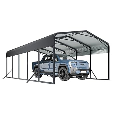 Unovivy 15x25 FT Metal Carport, Large Outdoor Heavy Duty Carport with Galvanized Steel Roof and 4 Support Feet, Spacious Vehicle Shelter for Cars, Boats, RVs, and Outdoor Equipment