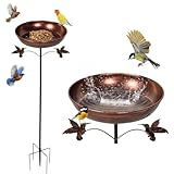 Nzkeuf Vogeltränke Stehend aus Metall, 25cm Vogelbad Garten Stehend, Vogeltränke Winterfest mit Erdspieß, Wassertränke für Vögel für Garten, Balkon und Terrasse(Braun)