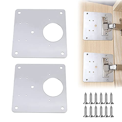 LongZYU 2 Piezas Placas de Reparación de Bisagras de Gabinete 9x9cm Placas de Bisagras de Puerta de Armario de Cocina con Orificios Placas de Montaje Planas Ocultas de Acero Inoxidable con 12Tornillos Cover
