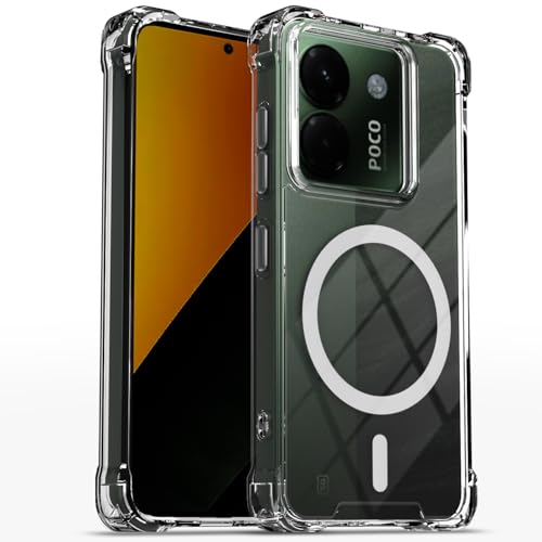 Image of Outlouders Back Cover for Poco M7 Pro 5G Mag-Safe Transparent PC + TPU Bumper Case with Magnetic Support Shockproof Protection (Transparent Mag-Safe)