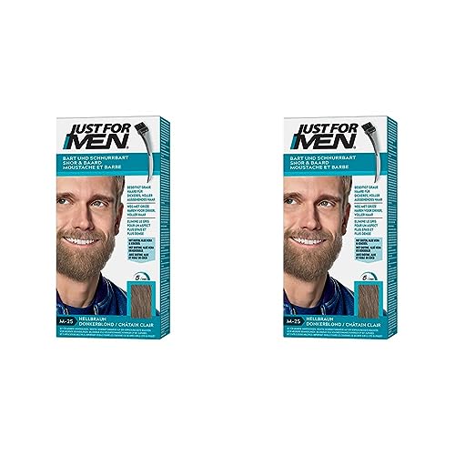 Just for men M25 - Colorante para bigote y barba, color castaño claro, elimina las canas para un aspecto más tupido y abundante (Paquete de 2)