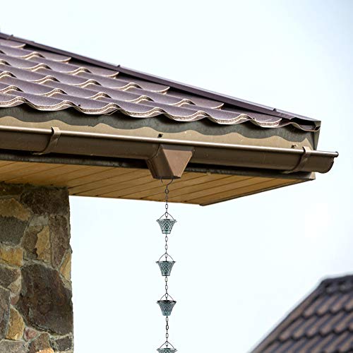 Tfro & Cile Rain Chain Gutter Downspout Substitution Decorative Garden Rainwater Diverter Home Decor 8 1/2 Feet Long - Blue Grid
