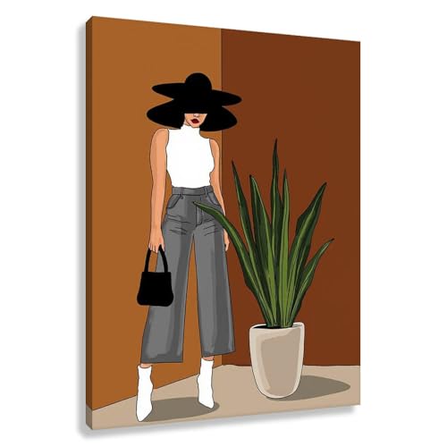 Novup African American Woman Fashion Portrait Wall Art Canvas Print