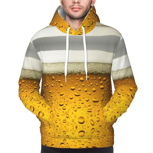 Pull à capuche imprimé bière chaud et isolant, sweat athlétique à col rond coupe ample