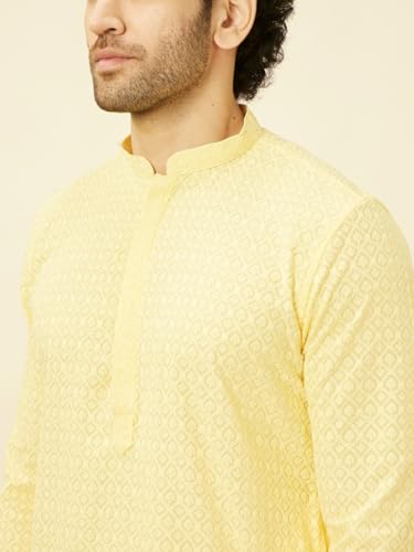 Image of Manyavar Men's Cotton Blend Self-Design Kurta Pyjama Set (2pcs)