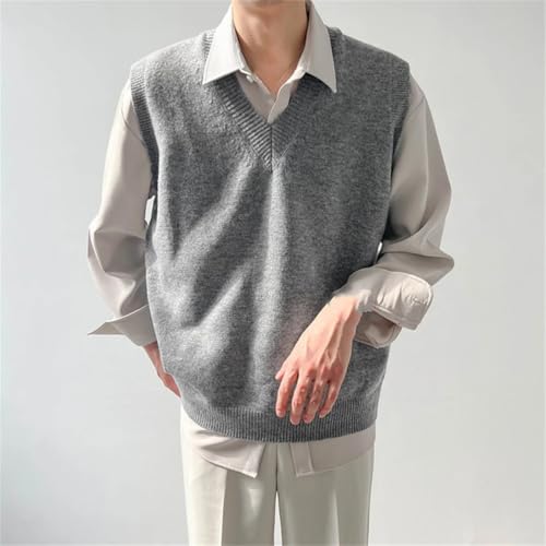 Men's Spring Knit Vest Sweater V Neck Sleeveless Loose Vintage Solid Color Vest3