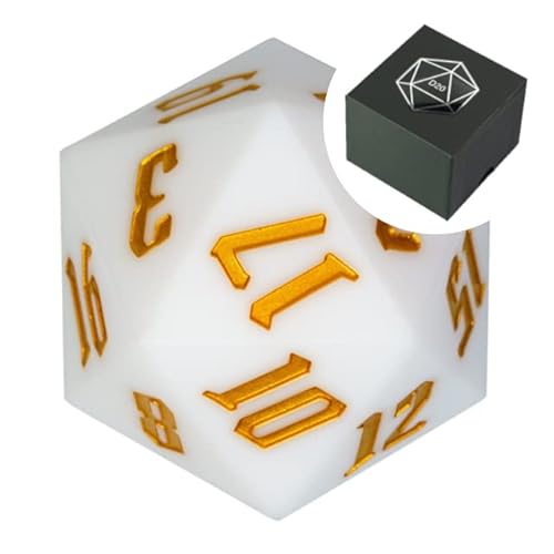 D20 55mm RPG Sharp Dice - White Acrylic with Box| Large, Giant, Oversize, for DND, Dungeons and Dragons, Gifts, Flux Crafts