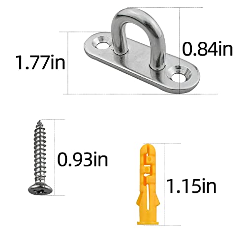 Yuntop 4 Pack 304 Stainless Steel Ceiling Pad Eye Plate U Hook & 8 Pack Screws & 8 Pack Plastic Expansion Tube 1.8 Inch Wall Mount Marine Hardware Staple Hooks Loop Metal Staple Ring Hook Eyes Hanger #TOP5
