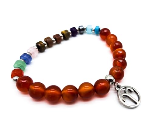 AB Viking Crafts Bracelet en pierre précieuse avec signe du zodiaque dans une boîte cadeau | Protection chance, amour et énergie (cornaline, Bélier, 18 cm)