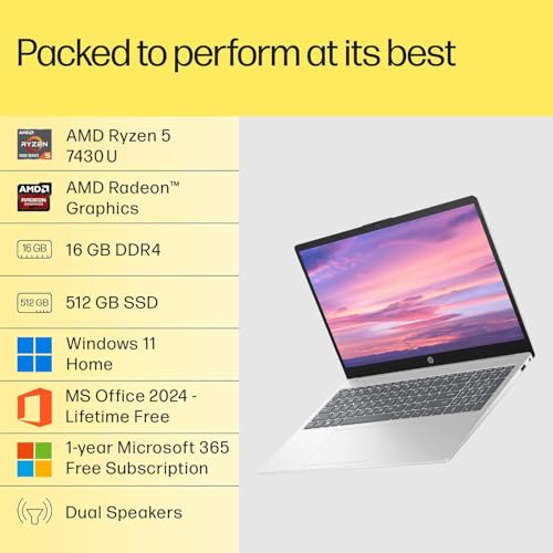 Image of HP 15, AMD Ryzen 5 7430U (16GB DDR4, 512GB SSD) FHD, Anti-Glare, Micro-Edge,15.6'' /39.6cm, Win11, M365 Basic(1yr)* Office24, Silver,1.59kg, fc0389AU, AMD Radeon, FHD Camera w /Shutter, Backlit Laptop