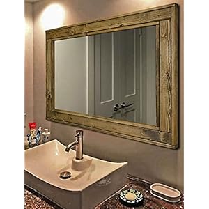 Herringbone Reclaimed Wood Framed Mirror Available in 5 Sizes and 20 Stain colors Shown in Driftwood Bathroom Vanity Mirror Rustic Bathroom Decor Wall Mirror