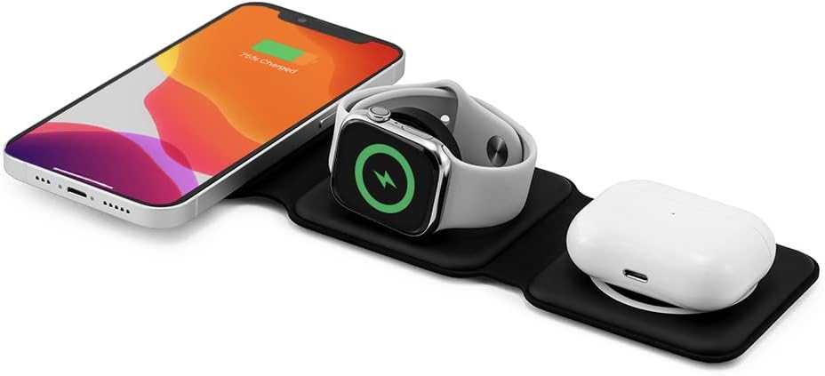 Qubo MagZap Z3 3-in-1 Magnetic Magsafe Portable Travel Wireless Charger 15W Fast Charger for iPhone 14,14 Plus,14 Pro,14 Pro Max,13,13 Pro Max,13 Mini,12,12 Pro Max,12 Mini, Apple Watch , Air Pods