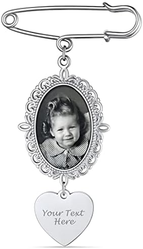 Custom4U Personalized Wedding Bouquet Photo Charm Oval Bridal Memorial Pins Custom Bouquet Charms for Wedding Graduation Memory Groom Brooch