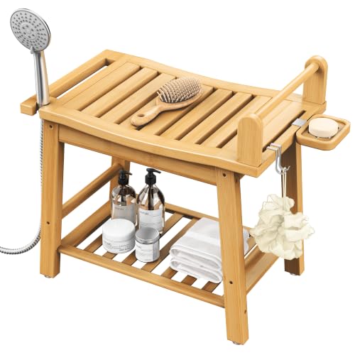 Bubbola Bamboo Shower Benches for Inside Shower, Waterproof Shower Chair