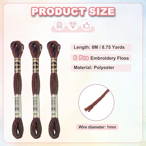 Image of PATIKIL 6 Skeins Embroidery Floss, Polyester Embroidery Threads Bracelets String for Cross-Stitch Hand Embroidery, Brown Black