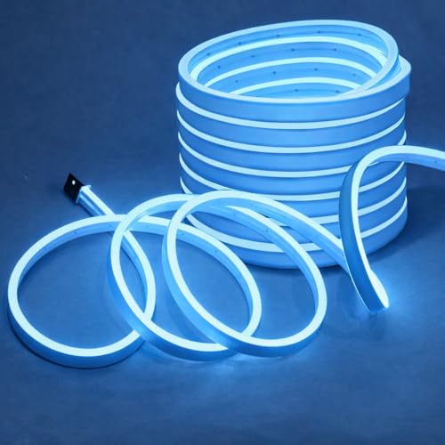 Image of NEWNESS 13.2 Feet Ice Blue Neon LED Strip Lights | IP65 Waterproof Flexible Silicone Rope Light with 12V Power Adapter for Home Decor