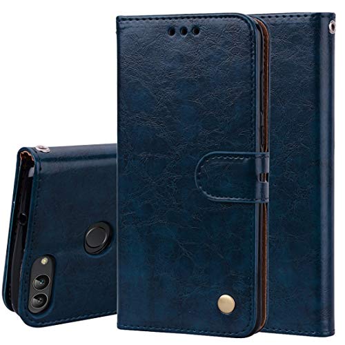 compatibile per HUAWEI P SMART (FIG-LX1 FIG-L21 / ENJOY 7S (5.65) Custodia Cover Case Stand Flip Libro Gel Silicone TPU Magnetica Portafoglio Eco Pelle Porta Carte (BLU)