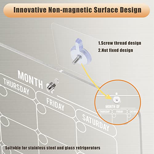 2Pcs Acrylic Magnetic Dry Erase Board For Fridge, Homyaco Strong-Magnetic And Adhesive Clear Monthly And Weekly Calendar For Refrigerator And Wall, Including Wall Hook For Different Scenes #TOP6