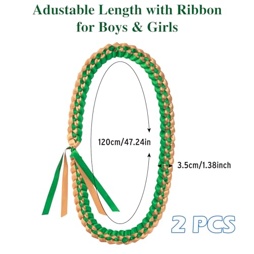 GHGMAO Graduation Lei, Ribbon Lei Necklace for Class of 2026, Braided Necklace Gift Accessories for Women & Men, Green and Gold Leis for Graduation Parties Decorations (Green, Gold) - Thumbnail 3